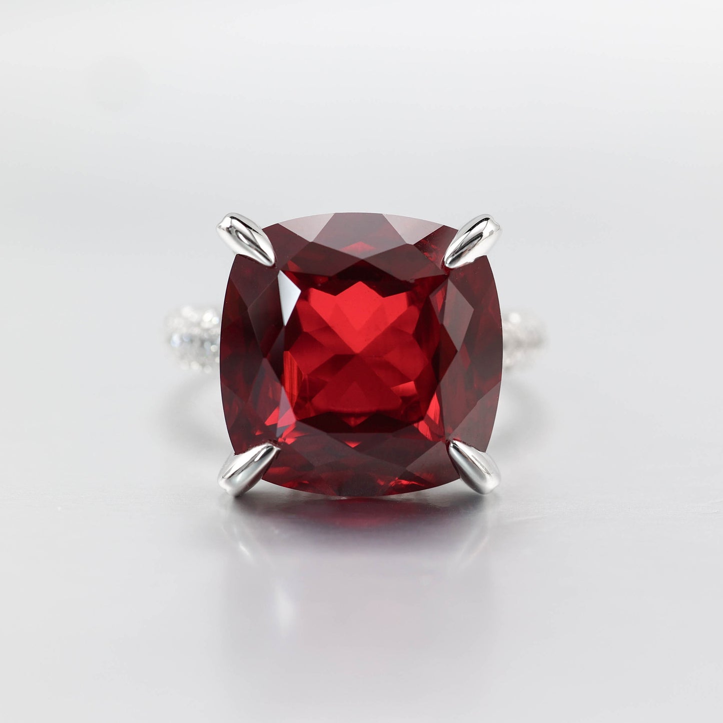 Micro-setting Ruby color Lab created stones Athens ring, sterling silver