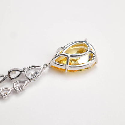 Micro-setting Yellow and clear diamond color Lab created stones detailed classic waterdrop necklace, sterling silver