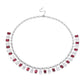 Micro-setting Ruby color Lab created stones Emerald cut modern necklace , sterling silver