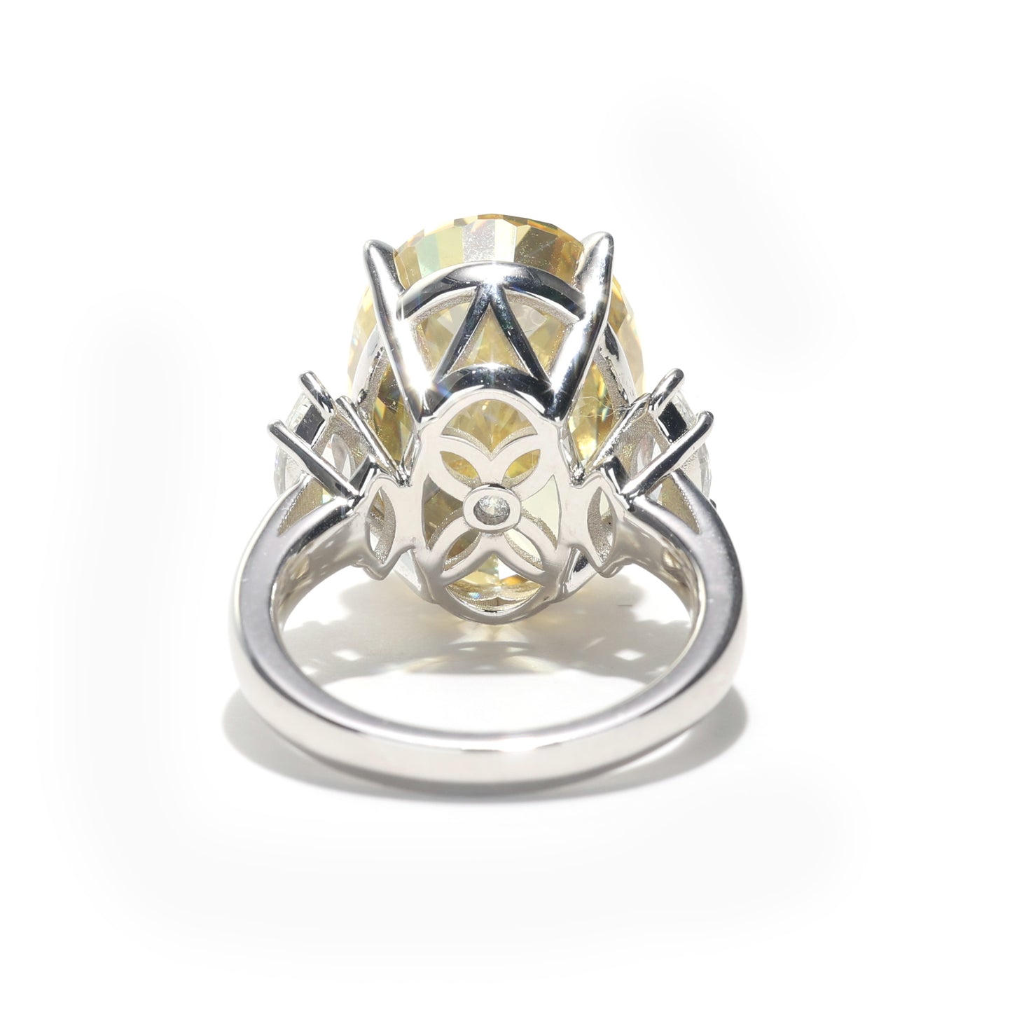 Customized piece. Micro-setting Yellow diamond color Lab created stones Pigeon egg ring, sterling silver