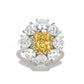 Customized piece. Micro-setting Yellow diamond color Lab created stones Daisy ring, sterling silver