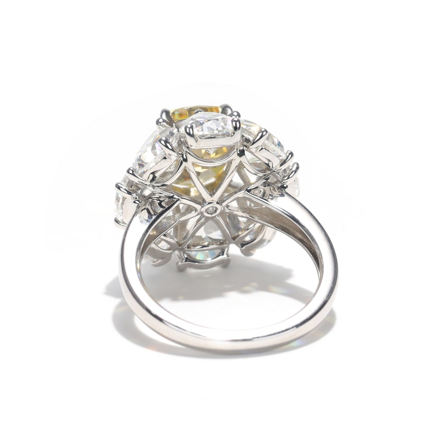 Customized piece. Micro-setting Yellow diamond color Lab created stones Daisy ring, sterling silver