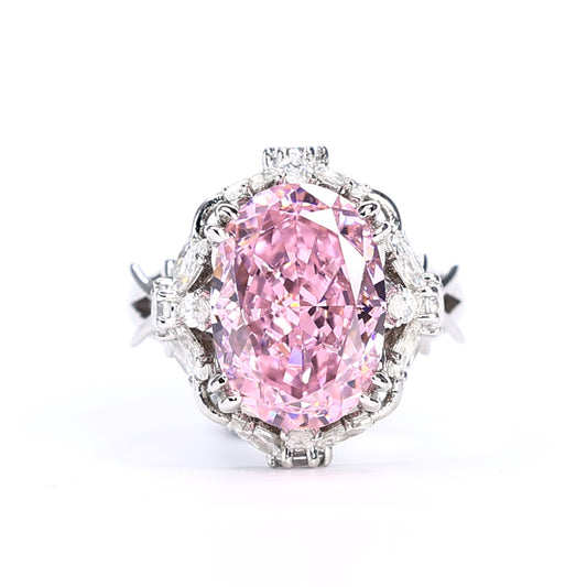 Micro-setting Pink color fancy peach blossom ring, sterling silver