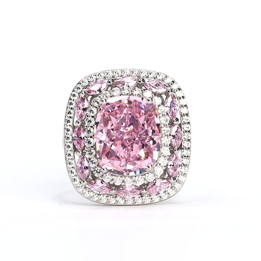 Only 1 piece Micro-setting Pink diamond color Lab created stones fancy ring, sterling silver. adjustable ring size