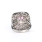 Seulement 1 pièce Bague fantaisie avec pierres de laboratoire couleur diamant rose micro-serti, argent sterling. taille de bague réglable