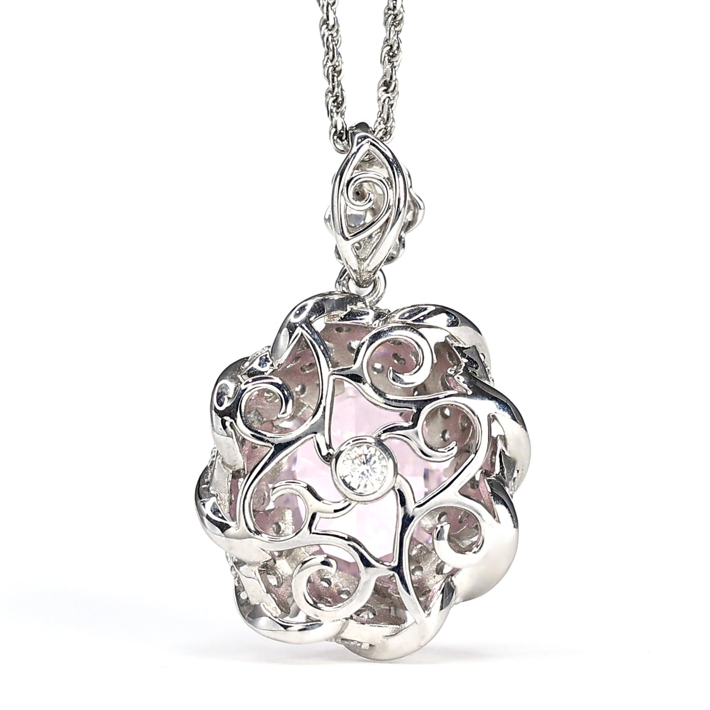 Micro-setting Pink color peach blossom necklace, sterling silver