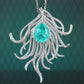 Micro-setting Paraiba color lab created stones Aurora feather multi-purpose pendant and brooch, sterling silver.