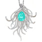 Micro-setting Paraiba color lab created stones Aurora feather multi-purpose pendant and brooch, sterling silver.