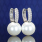 Special offer Micro setting Lab created stones white Shell pearl Ear clip, sterling silver