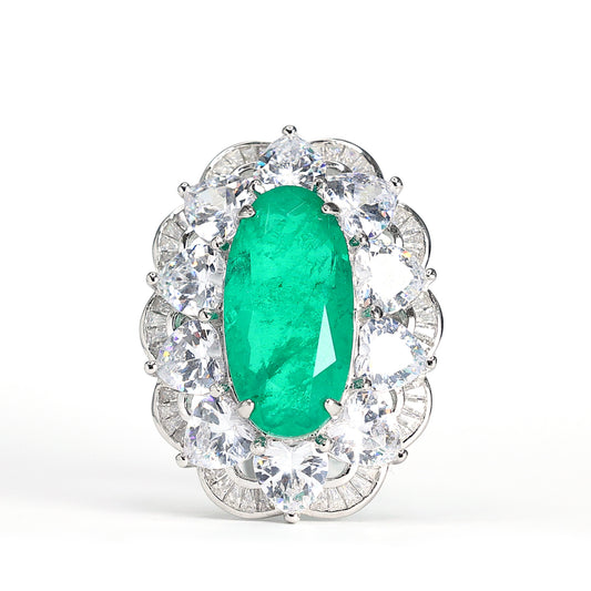Special offer Micro-setting emerald color Lab created stones Oval fancy ring, sterling silver