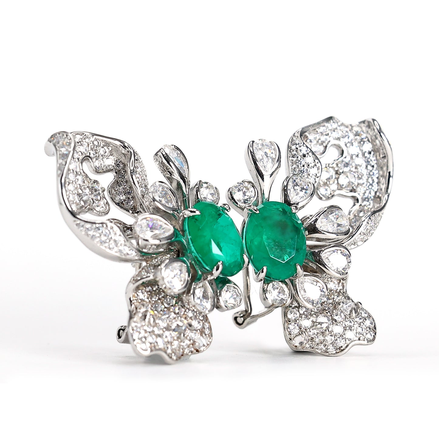 Customized design Micro-setting oval emerald color lab created stones fancy butterfly earrings, sterling silver