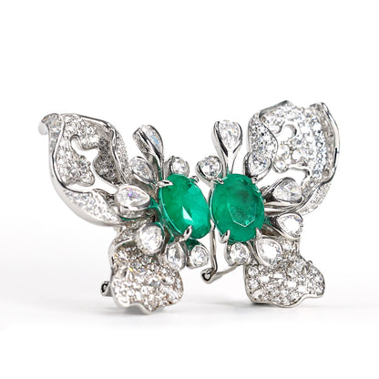 Customized design Micro-setting oval emerald color lab created stones fancy butterfly earrings, sterling silver