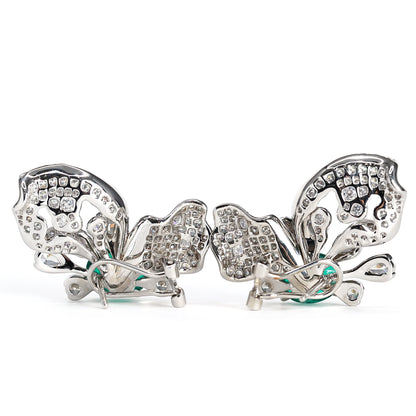 Customized design Micro-setting oval emerald color lab created stones fancy butterfly earrings, sterling silver