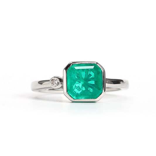 Special offer Micro-setting emerald color Lab created stones square ring, sterling silver