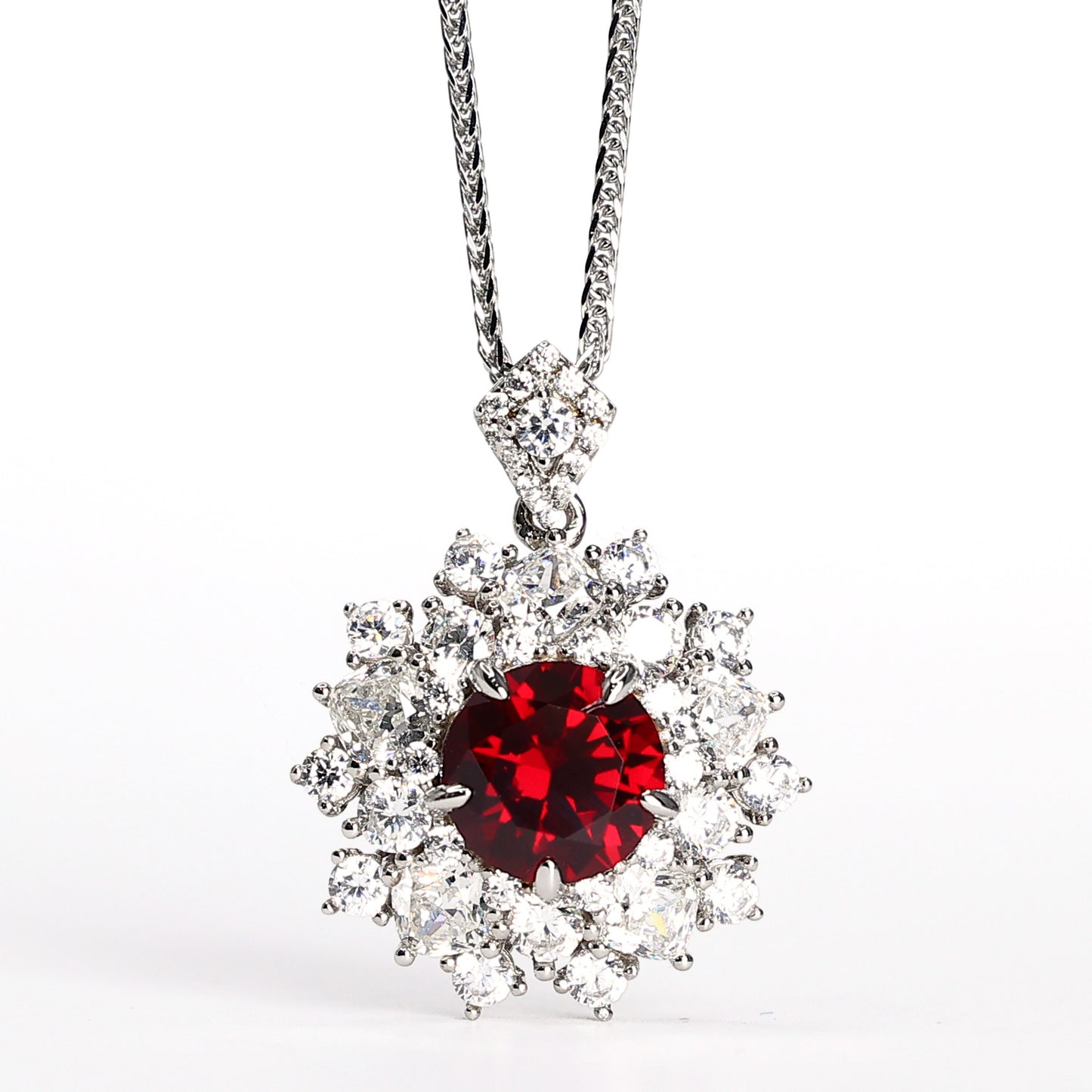 Micro-setting Ruby color irregular necklace, sterling silver