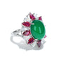 Micro-setting Jade and Ruby color Lab created stones Cabochon pigeon egg ring, sterling silver