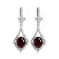 Micro-setting Ruby color lab created stones fancy earrings, sterling silver.