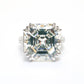 Micro-setting Clear Diamond color Asscher cut Lab created stones 12 prong ring, sterling silver