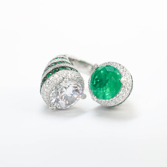 Micro-Fassung Smaragdfarbe Lab erstellte Steine ​​Zebra-Ring, Sterlingsilber