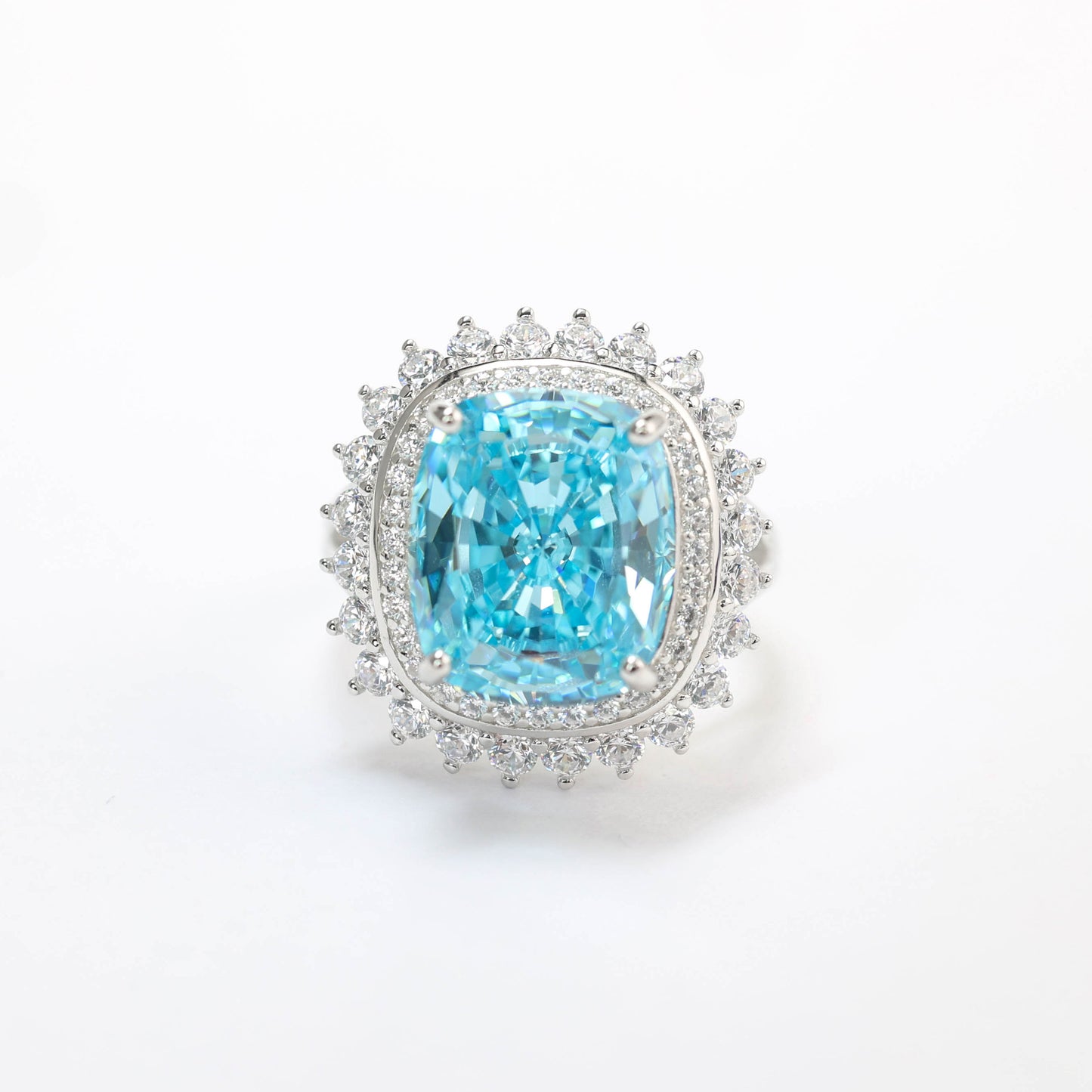 Promotion design: Micro-setting Aquamarine color Lab created stones sparkle ring, sterling silver