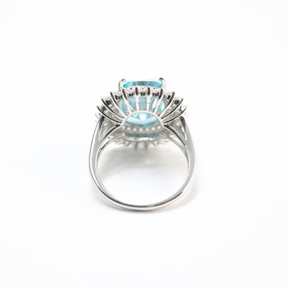 Promotion design: Micro-setting Aquamarine color Lab created stones sparkle ring, sterling silver