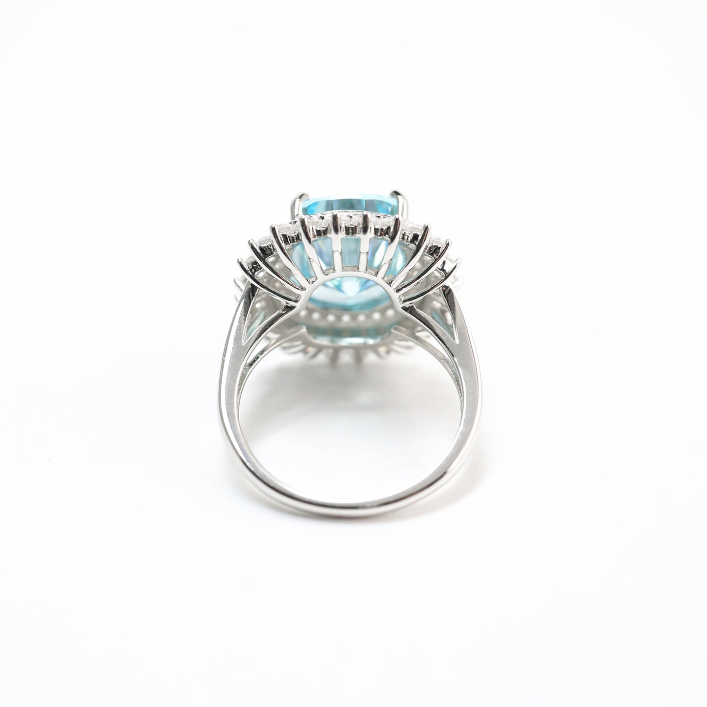 Promotion design: Micro-setting Aquamarine color Lab created stones sparkle ring, sterling silver