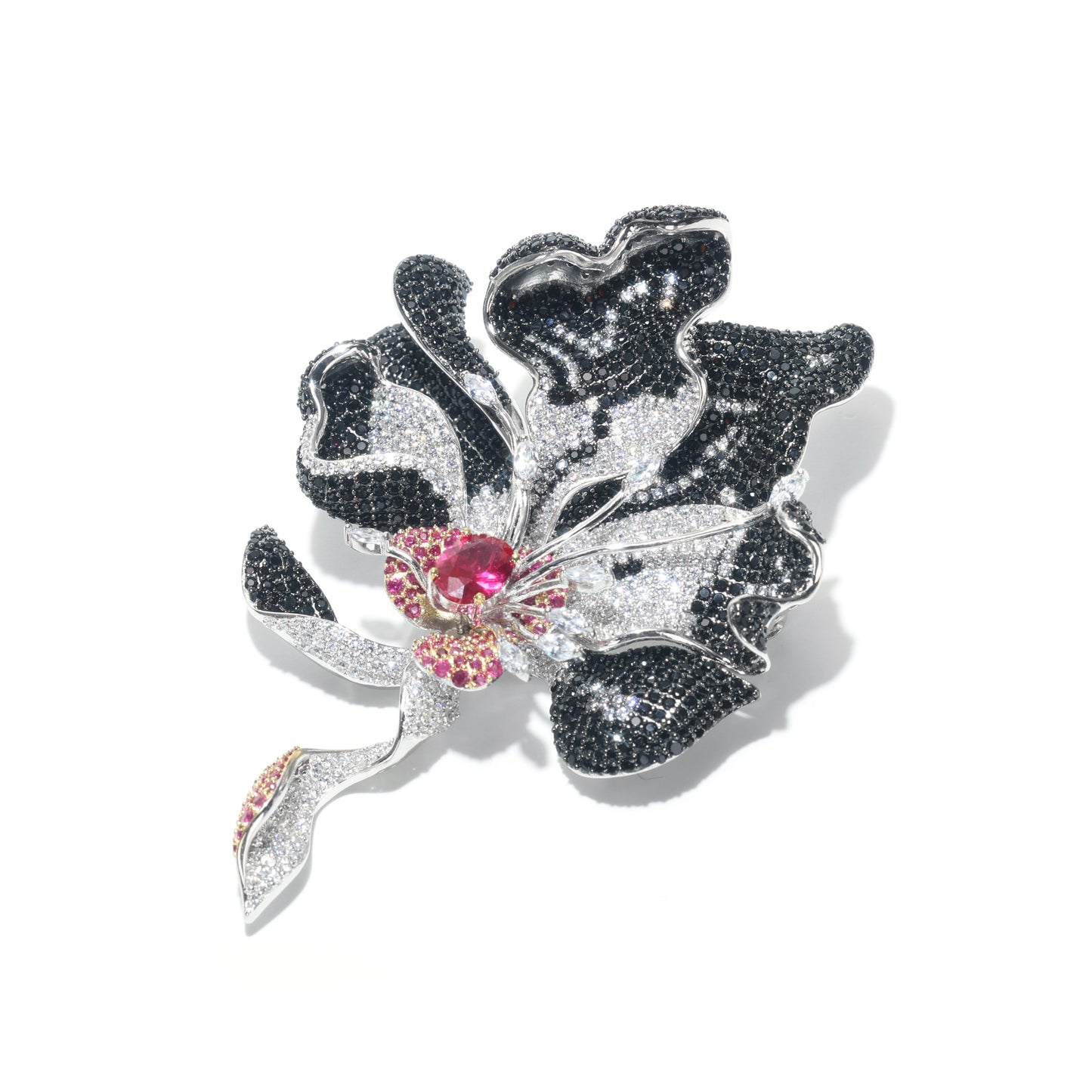 Customized only 1 piece. Micro-setting Ruby color Lab created stones The black Dahlia brooch, sterling silver