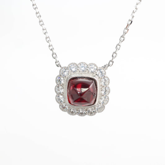 Micro-setting Ruby color Lab created stones sugar tower lace necklace, sterling silver