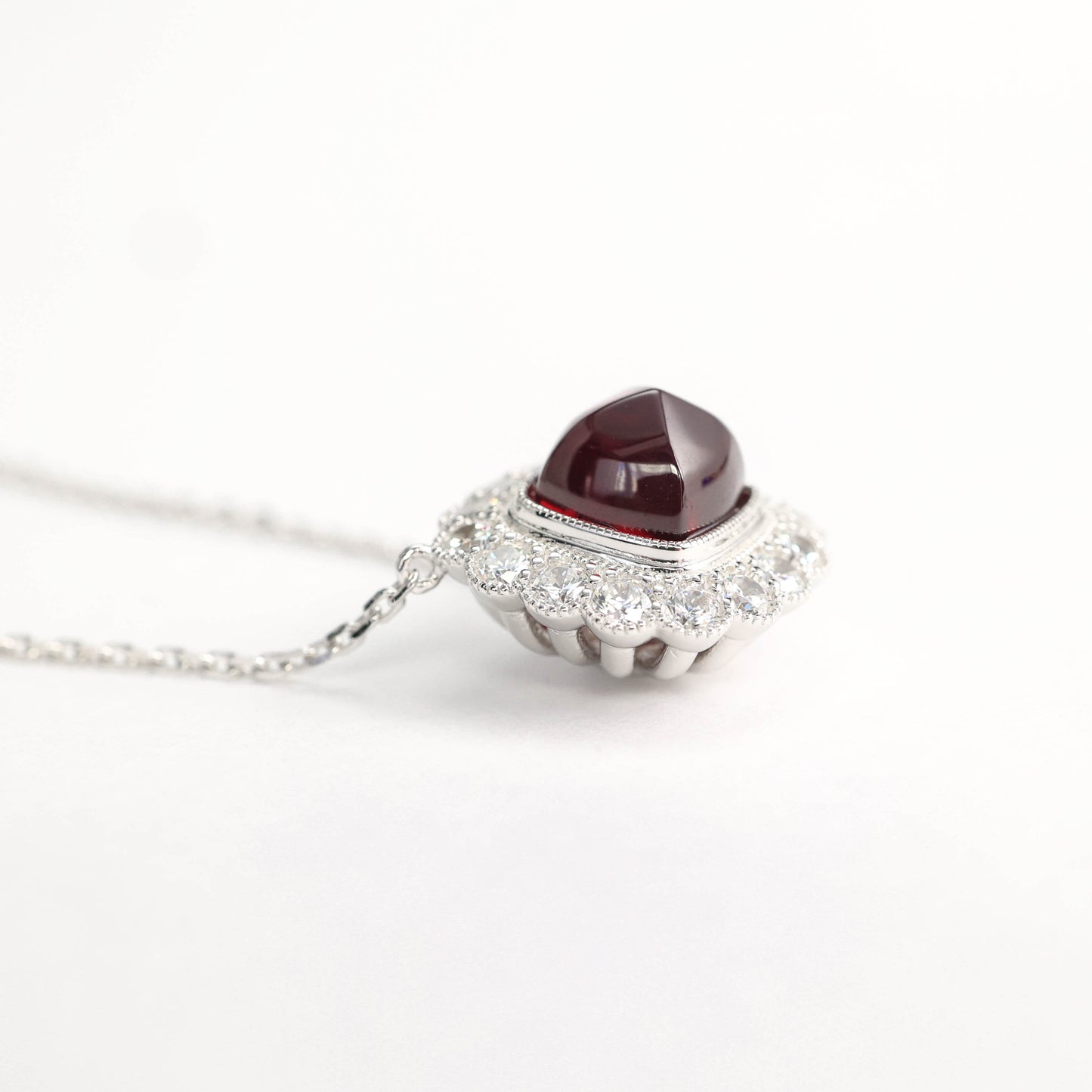 Micro-setting Ruby color Lab created stones sugar tower lace necklace, sterling silver