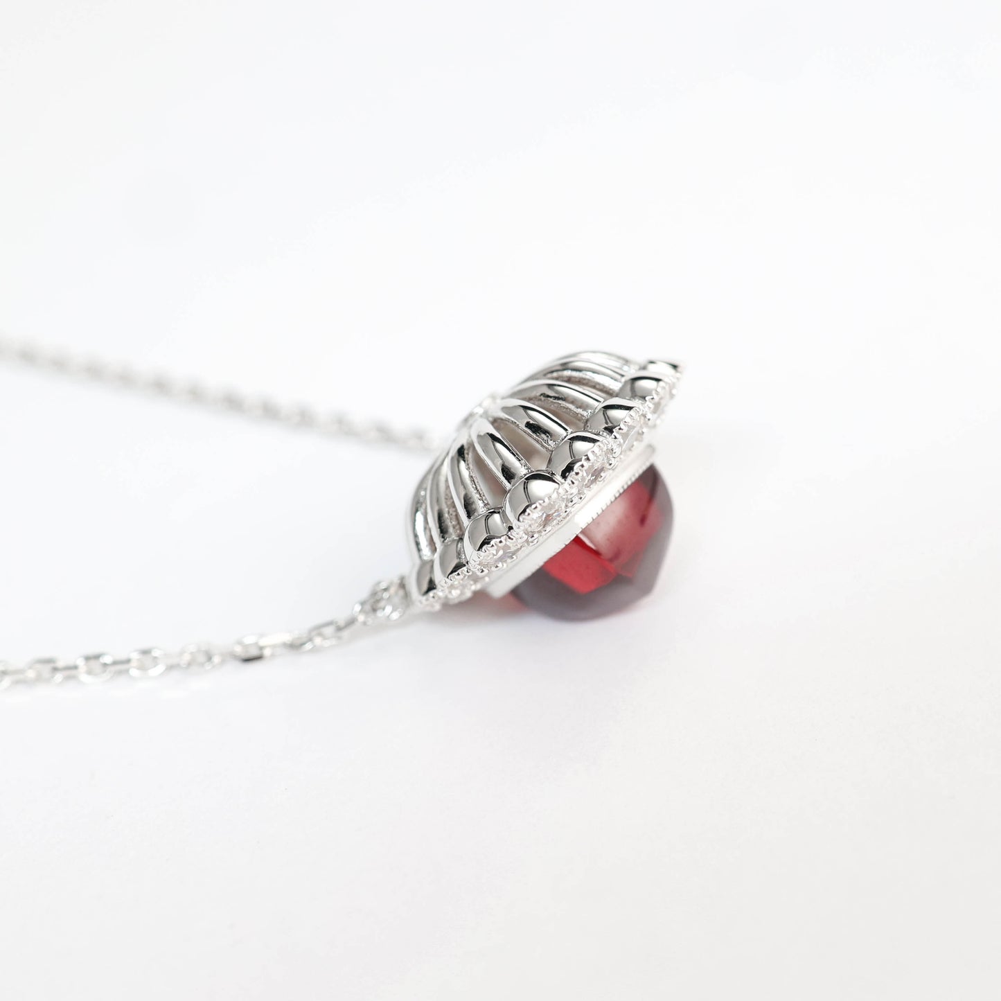 Micro-setting Ruby color Lab created stones sugar tower lace necklace, sterling silver