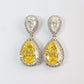 Micro-setting Yellow diamond color Lab created stones two drops earrings, sterling silver.