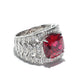 Micro-setting ruby color Lab created stones detailed Modern ring, sterling silver