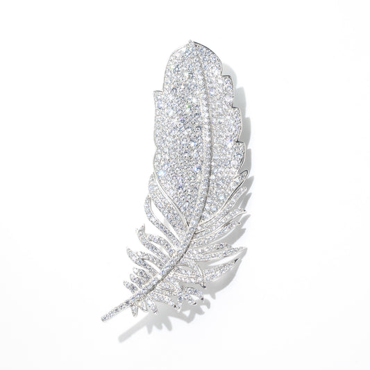 Special offer Customized only 1 piece. Micro-setting White color Lab created stones The feather brooch, sterling silver