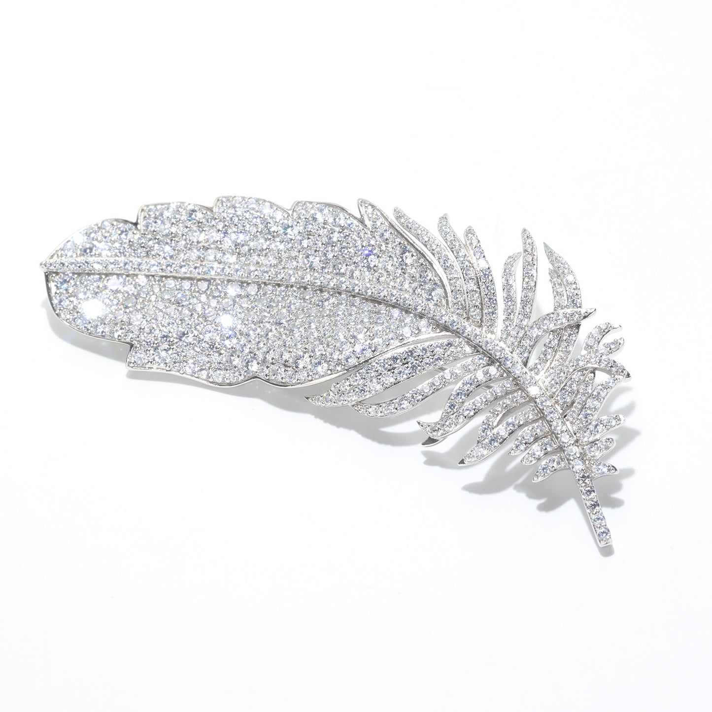 Special offer Customized only 1 piece. Micro-setting White color Lab created stones The feather brooch, sterling silver