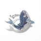 Customized only 1 piece. Micro-setting Aquamarine and Sapphire color Lab created stones The whale brooch, sterling silver