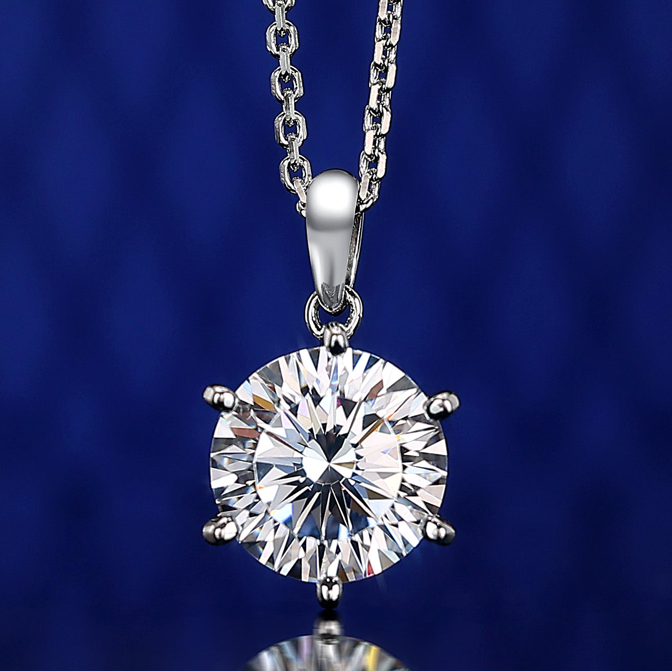 Only 1 Micro-setting brilliant cut Lab created stones classic 6 prong necklace, sterling silver.