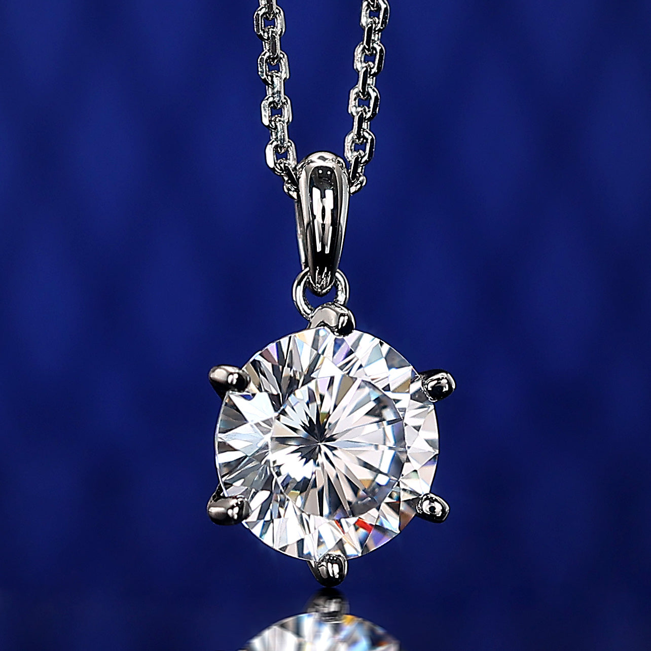 Only 1 Micro-setting brilliant cut Lab created stones classic 6 prong necklace, sterling silver.