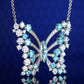 Micro-setting Aquamarine color Lab created stones Dream butterfly necklace, sterling silver