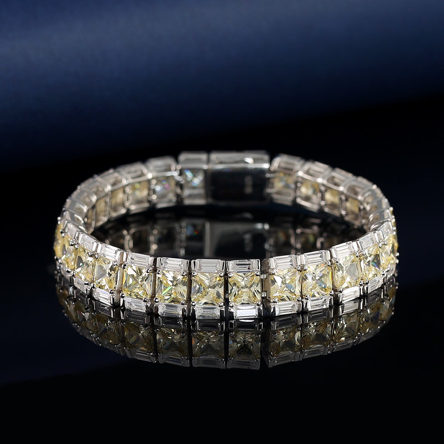 Special offer Micro-setting Yellow diamond color Lab created stones fully studded fancy bracelet, sterling silver