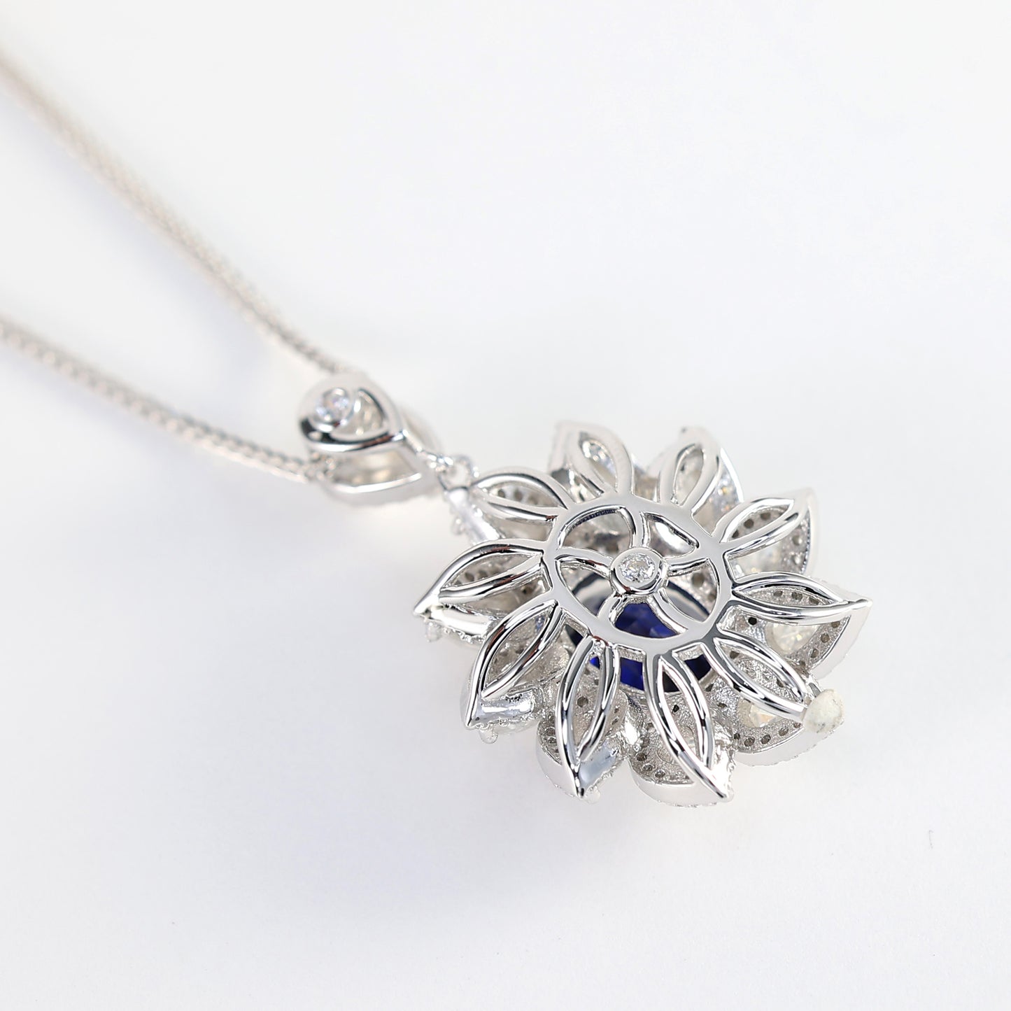 Micro-setting Sapphire color Rose-cutting Lab created stones Apollo necklace, sterling silver.