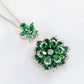 Micro-setting Preserved Flower Tsavorite color Lab created stones necklace, sterling silver