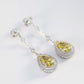 Micro-setting Yellow diamond color Lab created stones Long waterdrop earrings, sterling silver