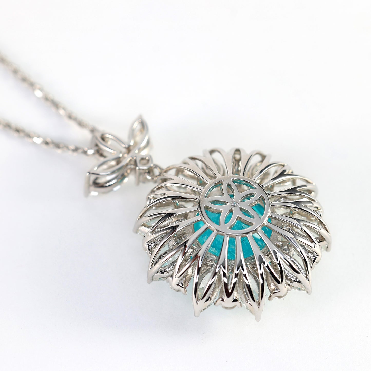 Micro-setting Paraiba color Sun-flower necklace, sterling silver.(13 carat)