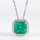 Micro-setting Emerald color Lab created stones 4 prong necklace, sterling silver.