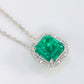 Micro-setting Emerald color Lab created stones 4 prong necklace, sterling silver.