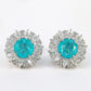 Micro-setting Paraiba color Lab created stones Sun-flower earrings, sterling silver