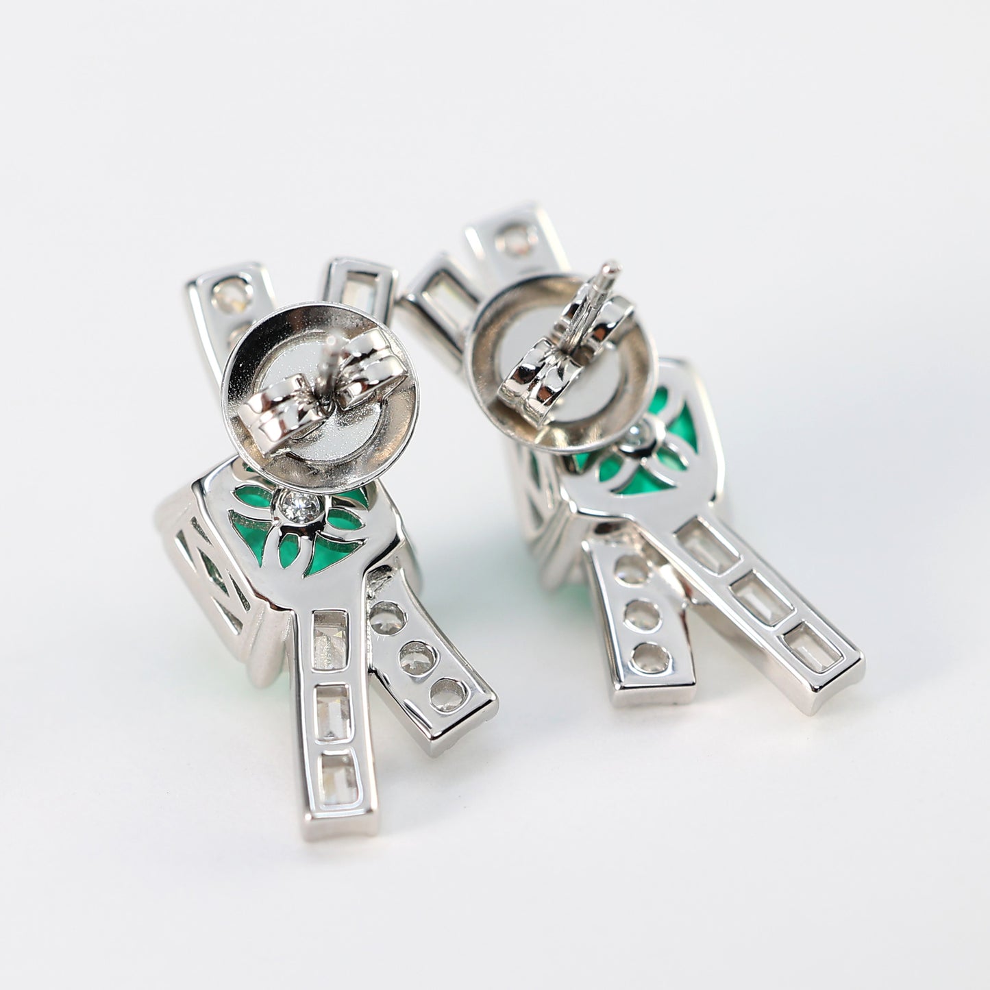 Micro-setting emerald color Lab created stones bowknot earrings, sterling silver