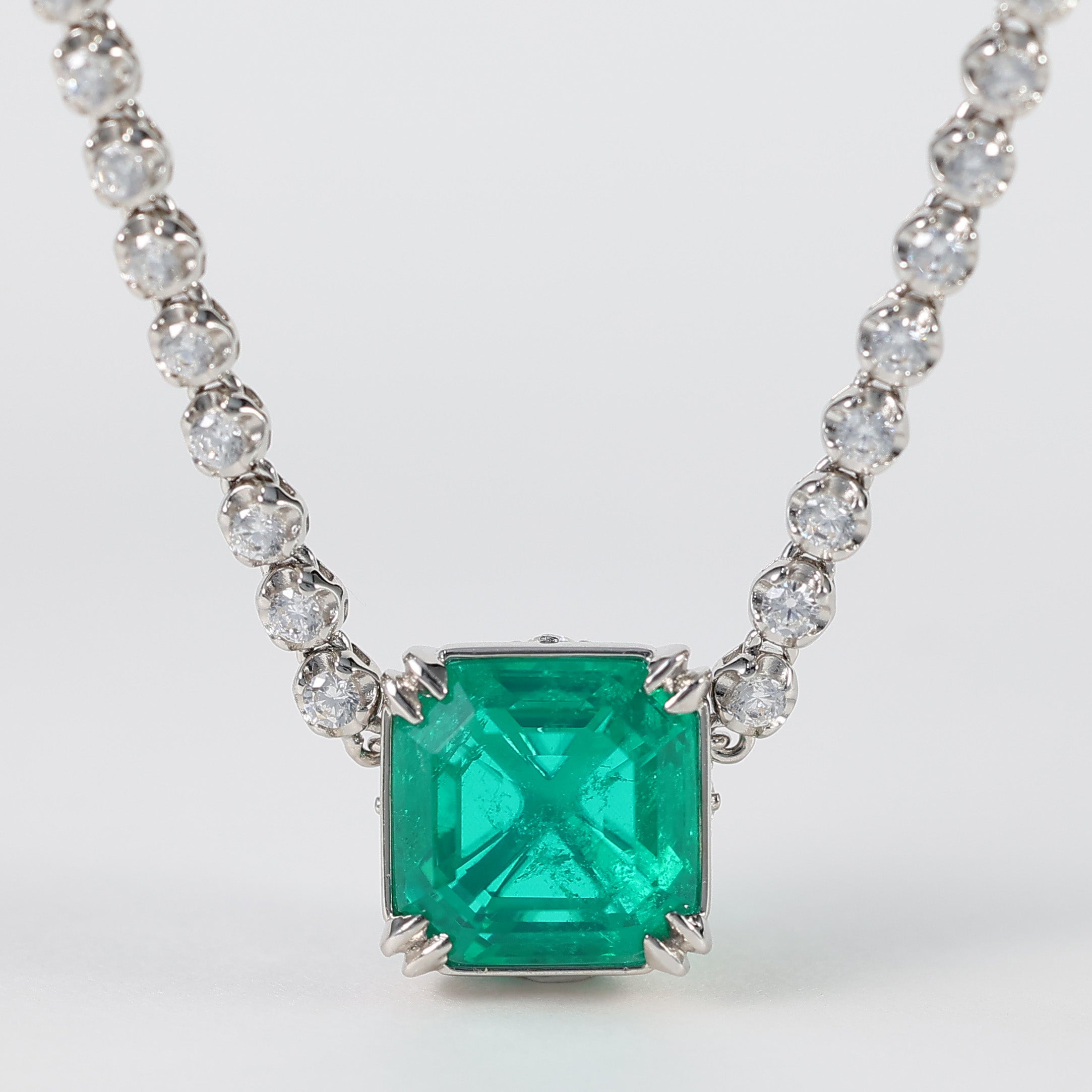Micro-setting Square emerald color Bubble chain necklace, sterling sil ...