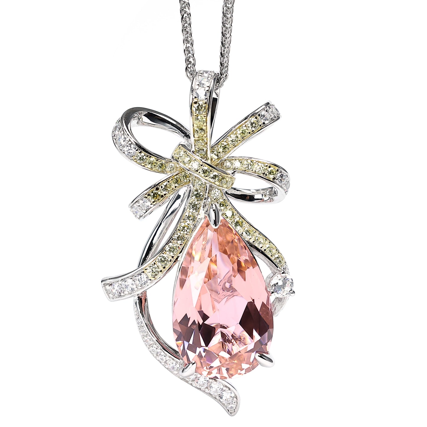 Collier goutte d'eau couleur morganite rose micro-serti, argent sterling 