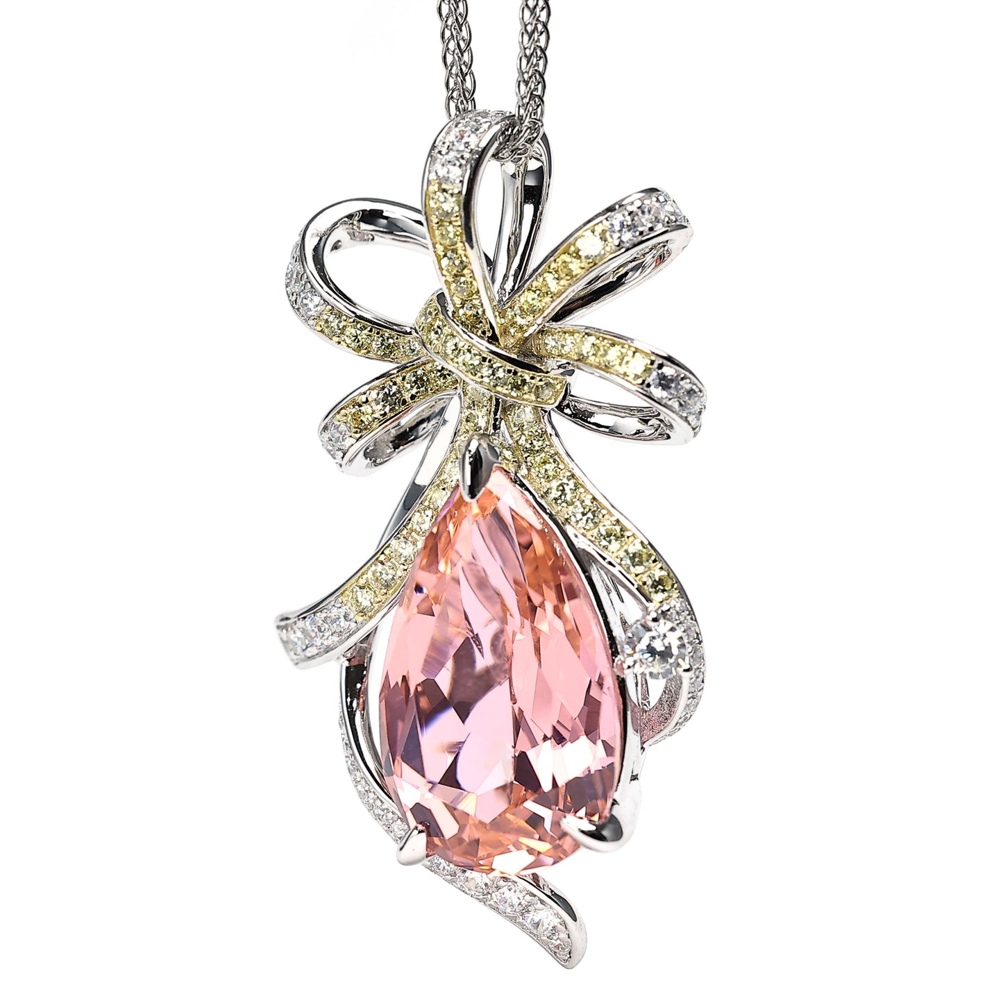 Collier goutte d'eau couleur morganite rose micro-serti, argent sterling 